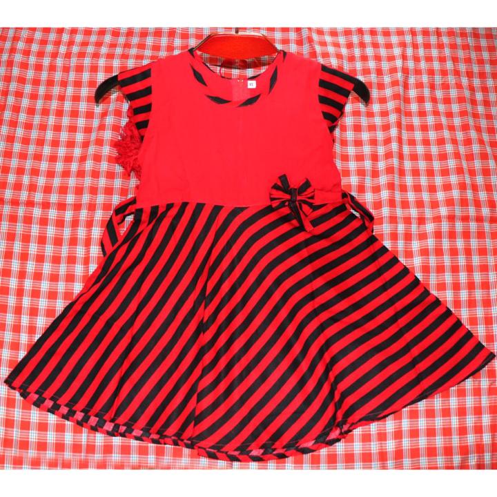 Red And Stripe Print Dress for 1 to 7 Years Baby girls frock - বাচ্চাদের জামা