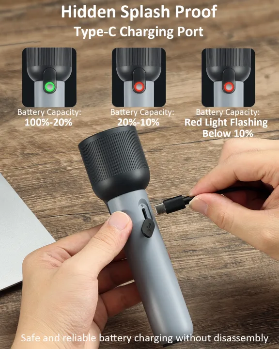 PHILIPS%20LED%20Flashlight%20Torch%20400LM,%202000mAh%20Rechargeable%20Torch%20Light%20with%202%20Modes,%20IP44%20Waterproof,%20Portable%20Flash%20Light%20for%20Home,%20Camping,%20Hiking,%20Emergency%20,Gray%20-%20Image%207