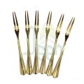 6 pcs golden colour Stainless Steel Dessert Cake Western Fork Small Fruit Fork Stainless Steel Moon Cake Fork Set For Restaurant.