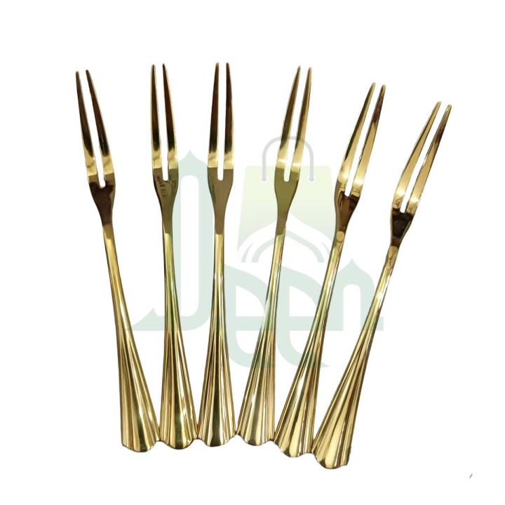 6 pcs golden colour Stainless Steel Dessert Cake Western Fork Small Fruit Fork Stainless Steel Moon Cake Fork Set For Restaurant