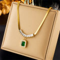 316L Stainless Steel Luxury Non-fading Square Green Crystal Zircon Pendant Necklace Earrings Jewelry Set For Women Gifts. 