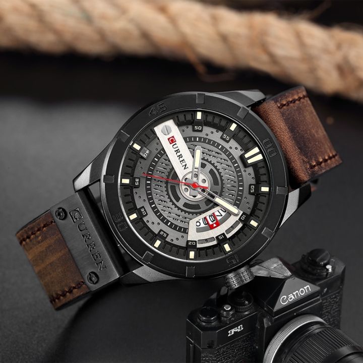 Curren 8301 Chocolate Leather Analog Watch for Men Daraz .bd