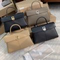 Cafune cowhide Women's vintage Briefcase stance wallet Single-shoulder crossbody portable commuter Kelly Bag. 