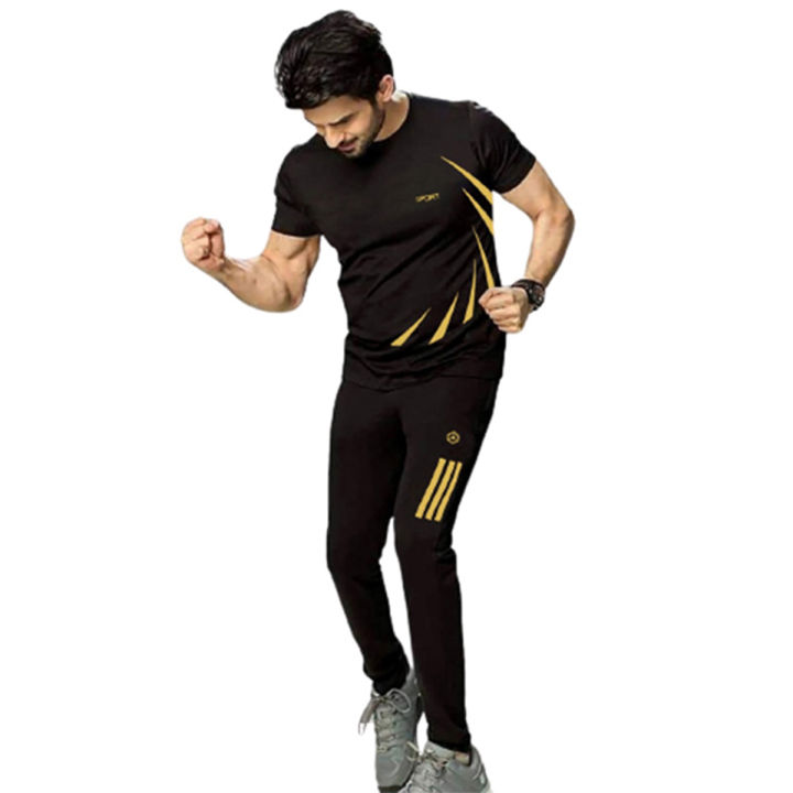 Black Cotton Combo T-Shirt & trouser Pant For Man