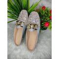 Summer new Korean version of low-heeled head metal buckle sandals half slip shoes female fashion transparent mesh half slippers. 