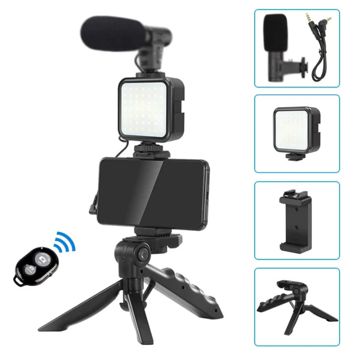 AY-49 Smartphone Vlogging Kit Wireless Control, Tripod, Fill Light & Microphone