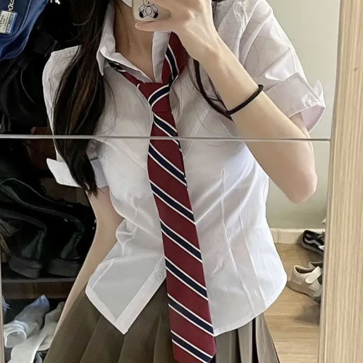 Preppy%20Style%20Korean%20Style%20Slim%20Fit%20Waist%20Trimming%20Shirt%20Top%20Women's%20Spring%20and%20Autumn%20Pleated%20Skirt%20Short%20Skirt%20Two-Piece%20Suit%20Fashion%20-%20Image%207
