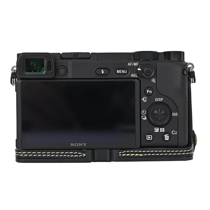 Palm%20Print%20PU%20Leather%20Camera%20Half%20Body%20Case%20For%20Sony%20A6400%20A6300%20A6000%20Battery%20Opening%20Bottom%20Cover%20With%20Hand%20Strap%20-%20Image%203
