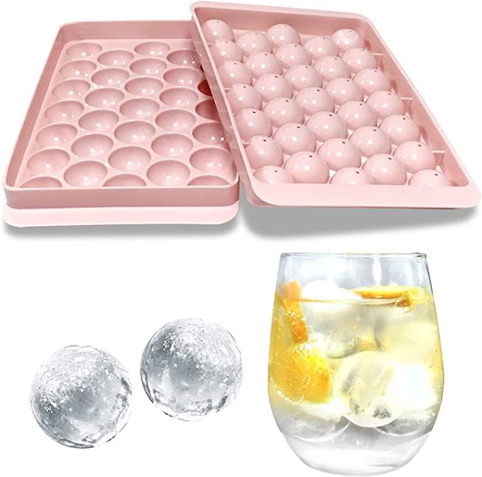 Round Ice Cube Tray | Ice Ball Maker with Non-Spill Lids, 33-Cavity Small Ice Sphere Molds for Whiskey, Water, Cocktail Drinks, Wine, Ice Cream, Chocolate