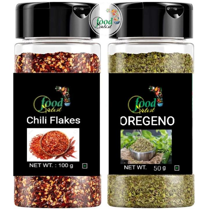 Food Artist Seasoning Combo - Pizza Oregano (50g) and Pizza Chili Flakes (100g) - Pack of 2