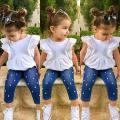 Toddler Kids Baby Girls Outfits Solid T-shirt Tops+Pearl Denim Pants Jeans Set. 