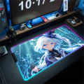 Genshin Impact Furina Anime Mouse Pad LED PC Kawaii Girl Mousepad Gamer Cabinet Keyboard Pad RGB Gaming Accessories XXL Desk Mat.