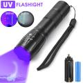 Purple White Dual Light Flashlight LED Ultraviolet Torch Zoom Retractable Flashlight Lamp Fluorescent Agent Detection Flashlight 1Pcs. 