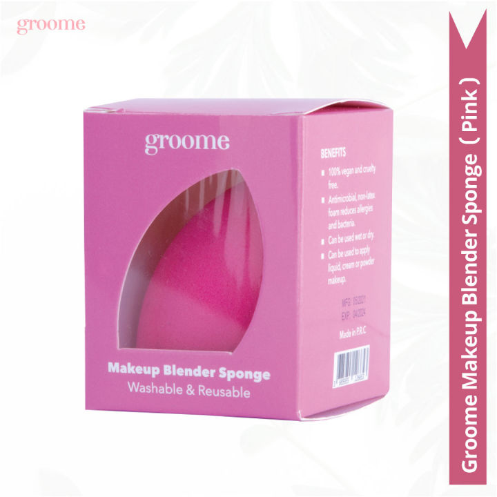Groome Makeup Blender Sponge (Color: Pink) seamless application flawless finish with buildable coverage hard-to-reach areas easy to clean