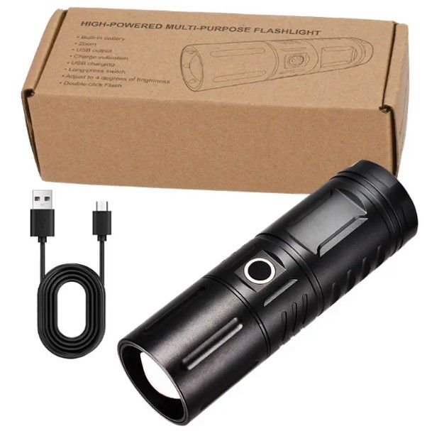 20000mAh Japan Made Super Power LED Flashlight – Rechargeable Long Range Torch Light with Zoom, USB Charging & Power Bank Function – USA Design