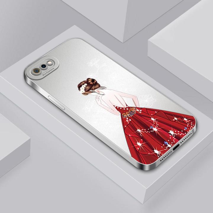 BILI for Realme C2 Back Cover Red Dress Girl Frosted Plating Lens
