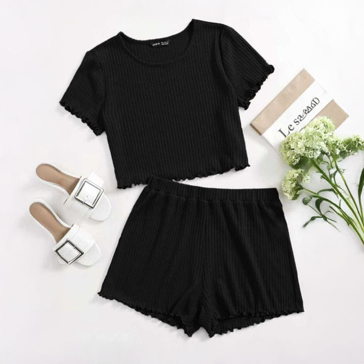 Cami Top and Bottom Set Lettuce Rib Fabric, Available in M, L, XL with Various Chest and Waist Sizes