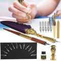 Feather Pen Kit Set Calligraphy Writing Drawing Quill Dip Vintage Art Craft Collection.