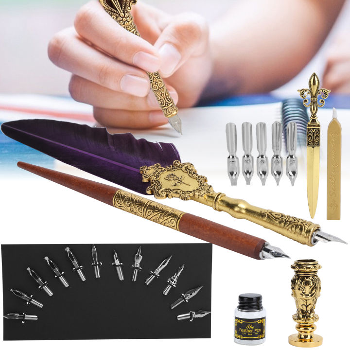 Feather%20Pen%20Kit%20Set%20Calligraphy%20Writing%20Drawing%20Quill%20Dip%20Vintage%20Art%20Craft%20Collection%20-%20Image%202