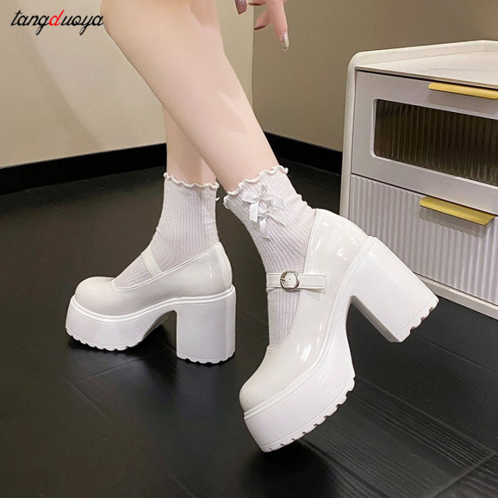 White shoes Heels Lolita shoes platform heels Women Mary Jane