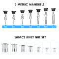 KOGEEK 110Pcs Hand Rivet Nut Tool Riveting Tool Set Rivet Nut Setter Kit with 100pcs Assorted Rivet Nuts 7 Metric Mandrels of/M12 and Molded Carrying Case. 