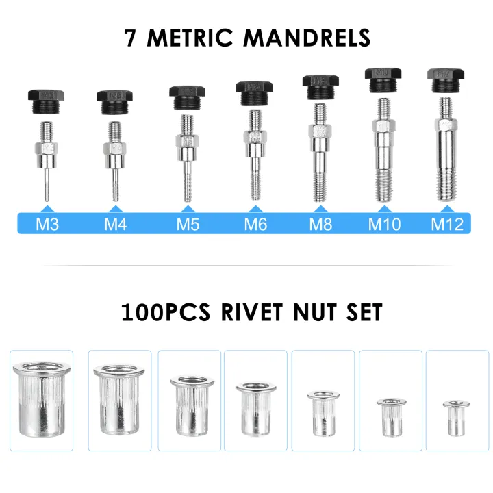 KOGEEK%20110Pcs%20Hand%20Rivet%20Nut%20Tool%20Riveting%20Tool%20Set%20Rivet%20Nut%20Setter%20Kit%20with%20100pcs%20Assorted%20Rivet%20Nuts%207%20Metric%20Mandrels%20of/M12%20and%20Molded%20Carrying%20Case%20-%20Image%203