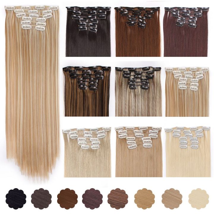 【Clearance sale】 20 colors 16 clips Long Straight Synthetic Hair Extensions Clips in High Temperature Fiber Hairpiece