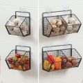 Kitchen Storage Onion Ginger Garlic Storage Rack Condiments Spice Wall Mounted Kitchen Shelf Punch-Free Vegetable Fruit Drain Basket Household. 