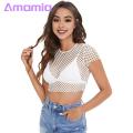 Women Cropped Tops Stylish Ser Mesh Crop Top O-neck Short Sleeve Slim Fit Tee Shirt for Fashionistas See-through Mesh Crop Top. 