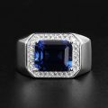 (New) vintage sapphire ring for men s925 silver color blue gemstone green emerald white gold ring engagement wedding male rings.