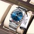 POEDAGAR 930 Business Luminous Stainless Steel Quartz Men’s Watch- Silver Blue & Rose Gol.