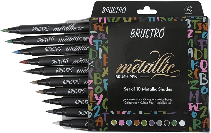 BRUSTRO%20Metallic%20Brush%20Pens%20Set%20of%2010%20Colors%20with%20Soft%20Brush%20Tip%20for%20Calligraphy%20Hand%20Lettering%20Colouring%20Scrapbooking%20and%20Card%20Making%20-%20Image%204