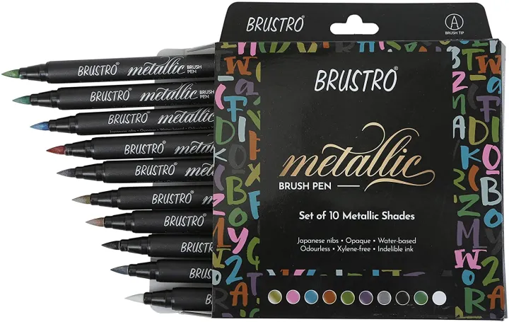 BRUSTRO%20Metallic%20Brush%20Pens%20Set%20of%2010%20Colors%20with%20Soft%20Brush%20Tip%20for%20Calligraphy%20Hand%20Lettering%20Colouring%20Scrapbooking%20and%20Card%20Making%20-%20Image%204
