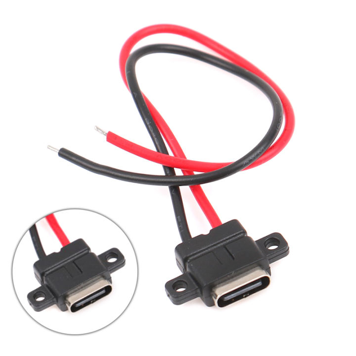 TypeC 2Pin Waterproof Female USB C Socket Port With Screw Hole Fast Charge Charging Interface USB Connector With Cable H11.5mm Hudduo
