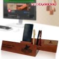 Customizable Mahogany Wood Table Nameplate  with mobile card and pen holder for Office Desk Model 2. 