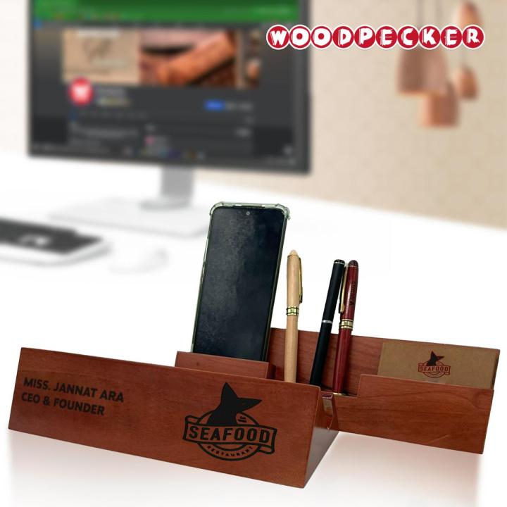 Customizable%20Mahogany%20Wood%20Table%20Nameplate%20%20with%20mobile%20card%20and%20pen%20holder%20for%20Office%20Desk%20Model%202%20-%20Image%202