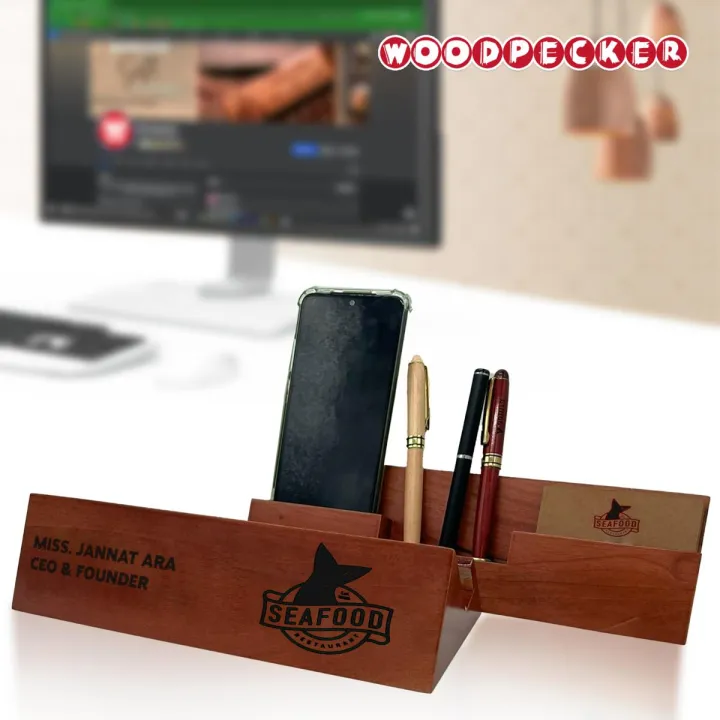 Customizable%20Mahogany%20Wood%20Table%20Nameplate%20%20with%20mobile%20card%20and%20pen%20holder%20for%20Office%20Desk%20Model%202%20-%20Image%202
