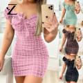 Zentora Party Dress Casual Plaid Print Off Shoulder Bodycon Dress. 