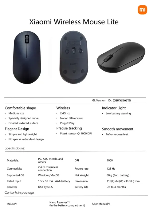 Xiaomi%20Wireless%20Mouse%20Lite%202%202.4GHz%201000DPI%20Ergonomic%20Optical%20Portable%20Mini%20Mouse%20Office%20Gaming%20Mice%20For%20PC%20Laptop%20Game%20-%20Image%202
