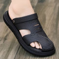 Mens leather sandals Summer Classic Mens Slippers soft sandals fashion casual comfortable outdoor beach walking shoes.