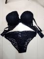 Women Push Up Underwire Bra and Panty Set / Women Push Up net Rose Gold Colour Lingerie Sets.