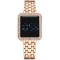 Fopul Mall Ladies Luxury Diamond Watch Steel Band Diamond Touch Screen LED Electronic Watches. 