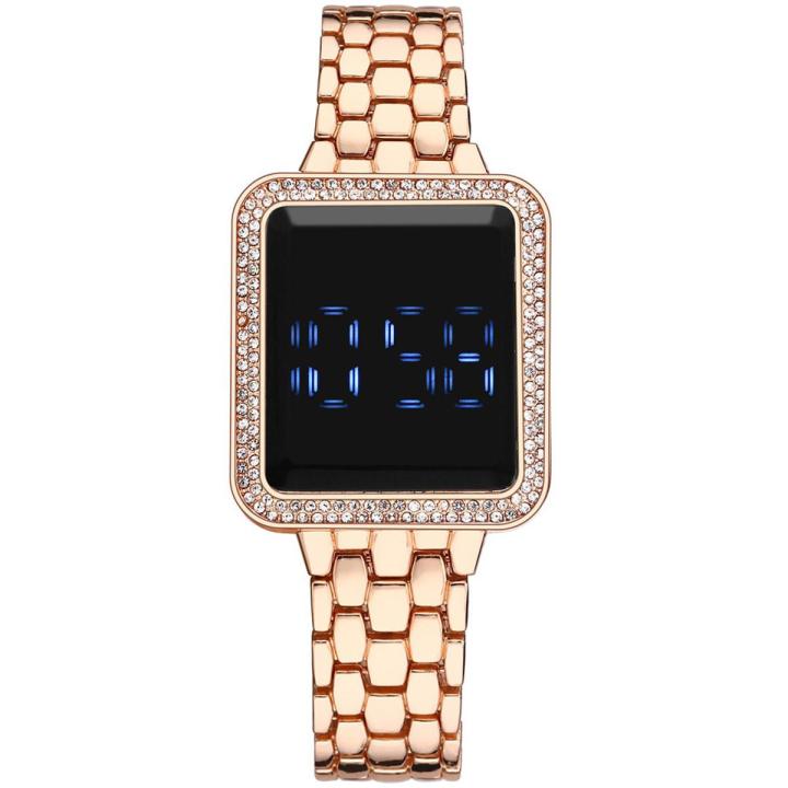 Fopul Mall Ladies Luxury Diamond Watch Steel Band Diamond Touch Screen LED Electronic Watches
