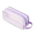 1 Piece Grid Mesh Pencil Case 2 Compartment Pen Bag Clear Pencil Pouch For Teen Student College Pink.