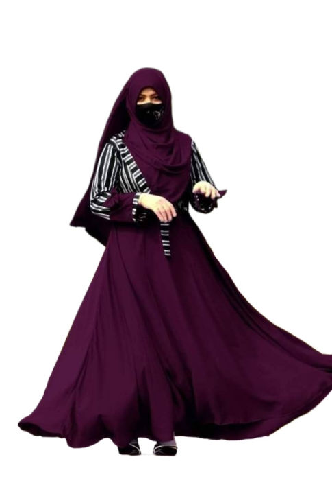 Dubai cherry fabric Step 3 gown Borka Full set ( Borka+ hijab