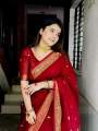 Red color tangail half silk Nokshi Saree for Women.