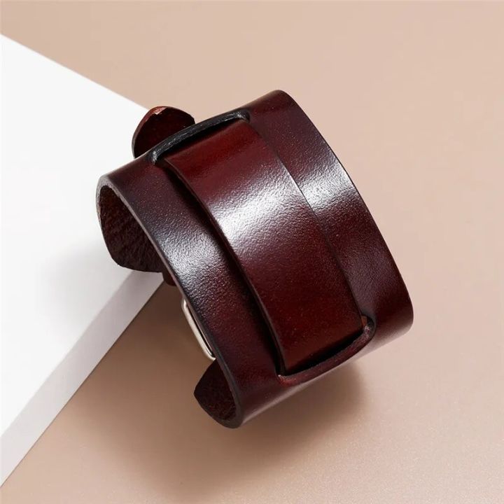 Modyle%20Fashion%20Wide%20Genuine%20Leather%20Bracelet%20Brown%20Black%20Wide%20Cuff%20Bracelets%20Bangles%20Vintage%20Punk%20Wristband%20Men%20Jewelry%20-%20Image%203
