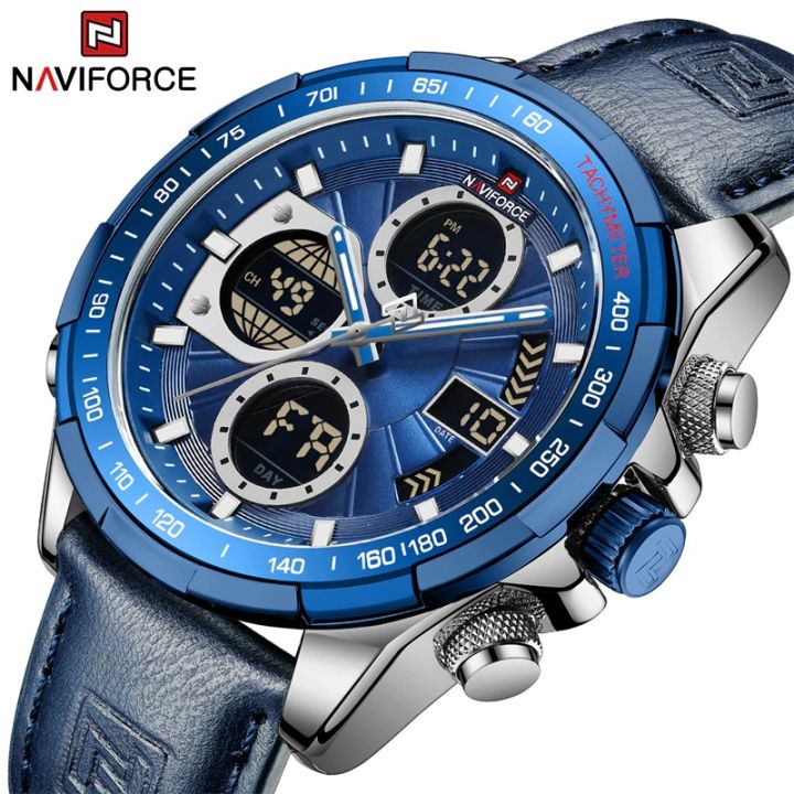 NAVIFORCE 9197 Top Brand Luxury PU Leather Casual Men Watch Digital ...