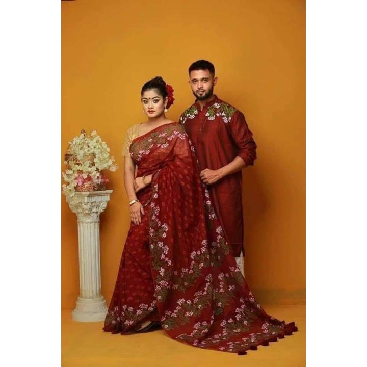 Dhupiyan Silk Sharee and Cotton Panjabi For Combo Couple Dress