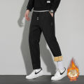 Winter Padded Fleece Trousers Men's Casual Sports Straight Trousers Men's Winter Lambswool Warm-Keeping Pants. 